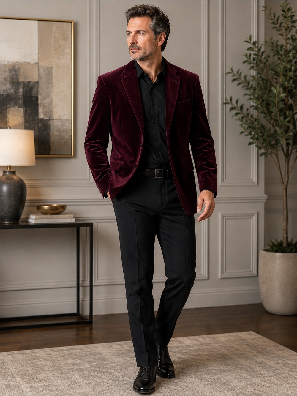 Adolfo Men’s Burgundy Velvet Blazer – Size 48R - Picture 4 of 4